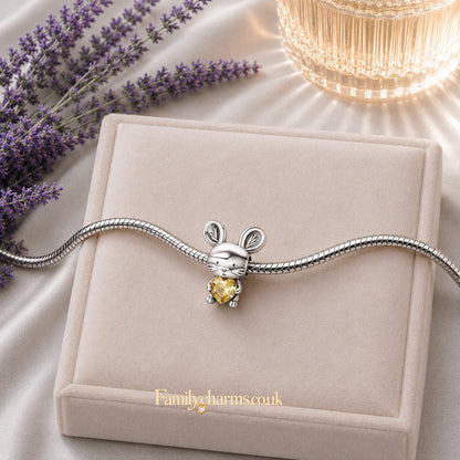 Little Mouse with Heart Sterling Silver Charm Hallmarked S925 for Charm Bracelet and Necklace