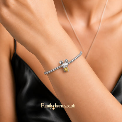 Little Mouse with Heart Sterling Silver Charm Hallmarked S925 for Charm Bracelet and Necklace