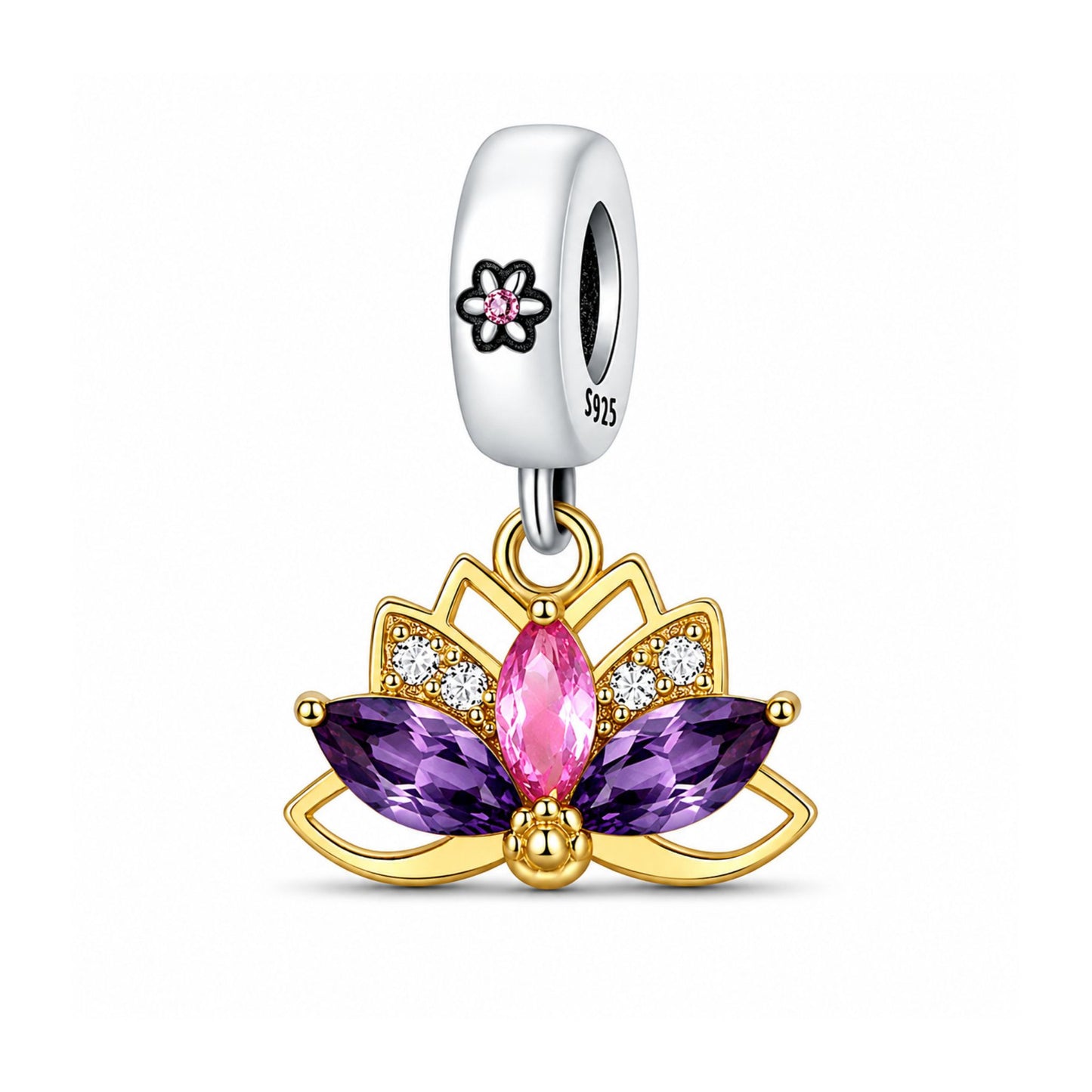Lotus Flower Sterling Silver Charm Hallmarked S925 for Charm Bracelet and Necklace