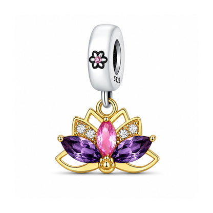 Lotus Flower Sterling Silver Charm Hallmarked S925 for Charm Bracelet and Necklace