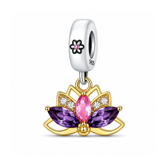 Lotus Flower Sterling Silver Charm Hallmarked S925 for Charm Bracelet and Necklace
