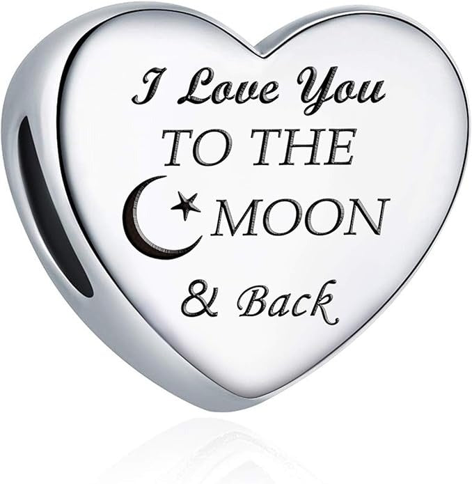 I Love You to The Moon and Back Love Heart Sterling Silver Dangle Charm Hallmarked S925 for Charm Bracelet and Necklace