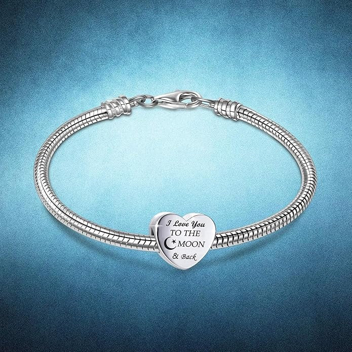 I Love You to The Moon and Back Love Heart Sterling Silver Dangle Charm Hallmarked S925 for Charm Bracelet and Necklace
