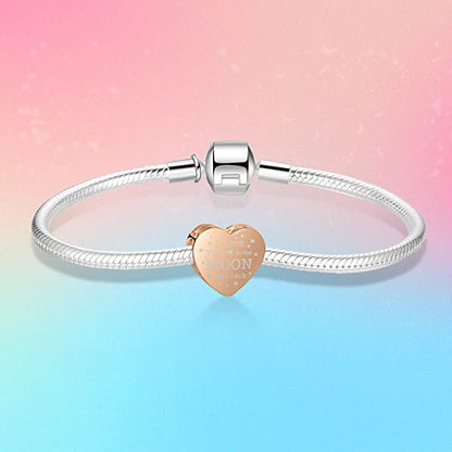 Rose Gold I Love You to The Moon and Back Heart Sterling Silver Charm Hallmarked S925 for Charm Bracelet and Necklace