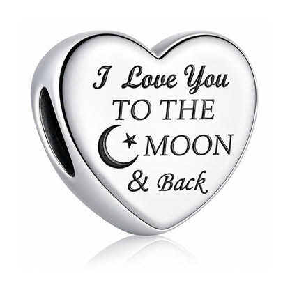 I Love You to The Moon and Back Love Heart Sterling Silver Dangle Charm Hallmarked S925 for Charm Bracelet and Necklace