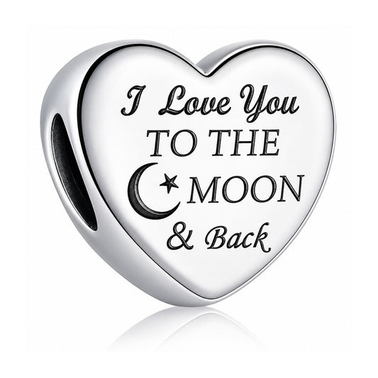 I Love You to The Moon and Back Love Heart Sterling Silver Dangle Charm Hallmarked S925 for Charm Bracelet and Necklace