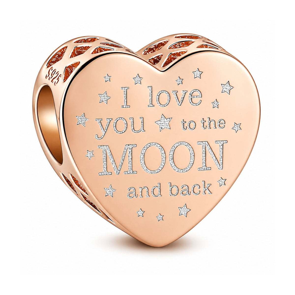 Rose Gold I Love You to The Moon and Back Heart Sterling Silver Charm Hallmarked S925 for Charm Bracelet and Necklace