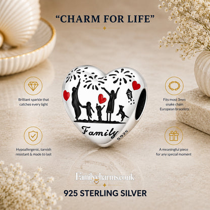 Love of Family Heart Charm Hallmarked S925 for Charm Bracelet and Necklace