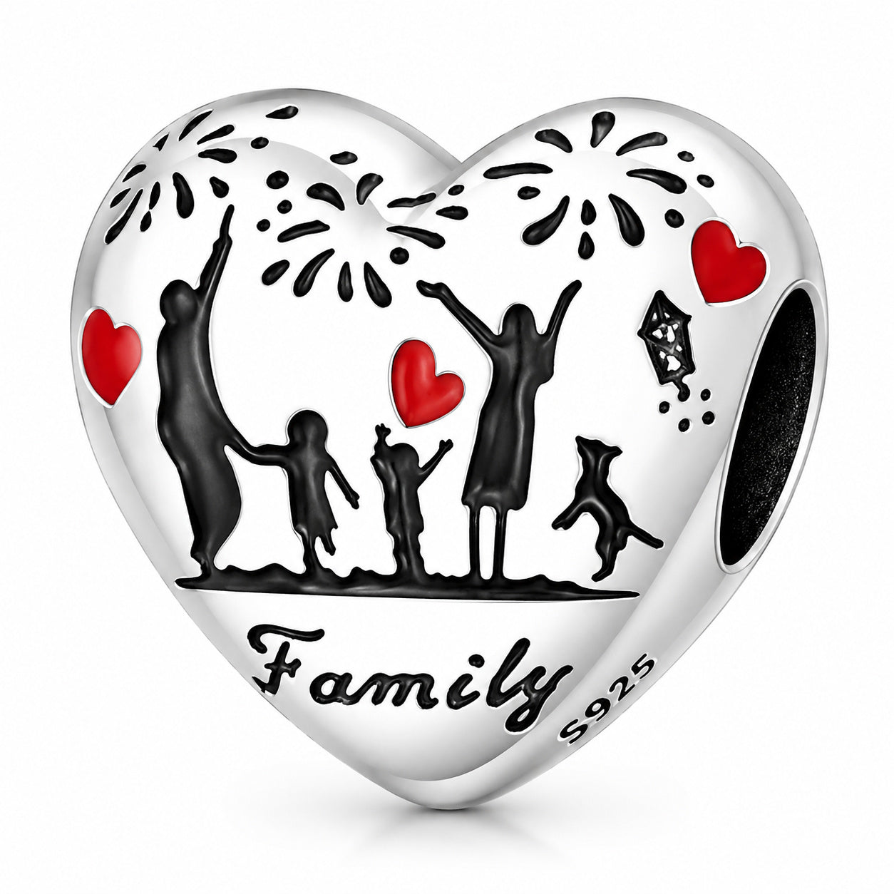 Love of Family Heart Charm Hallmarked S925 for Charm Bracelet and Necklace