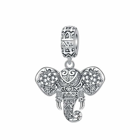 Lucky Elephant Dangle Sterling Silver Charm Hallmarked S925 for Charm Bracelet and Necklace