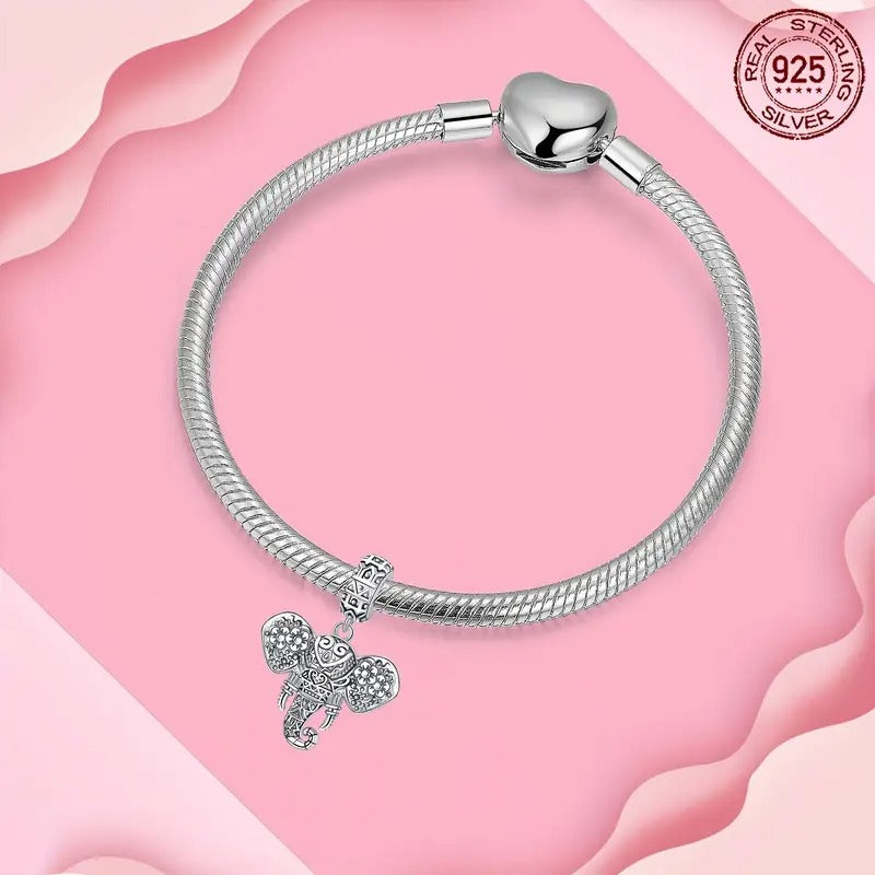 Lucky Elephant Dangle Sterling Silver Charm Hallmarked S925 for Charm Bracelet and Necklace
