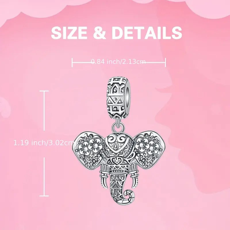 Lucky Elephant Dangle Sterling Silver Charm Hallmarked S925 for Charm Bracelet and Necklace