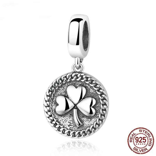 Lucky Irish Clover Leaf Shamrock Charm for Bracelet, S925 Sterling Silver