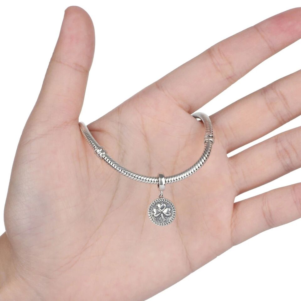 Lucky Irish Clover Leaf Shamrock Charm for Bracelet, S925 Sterling Silver