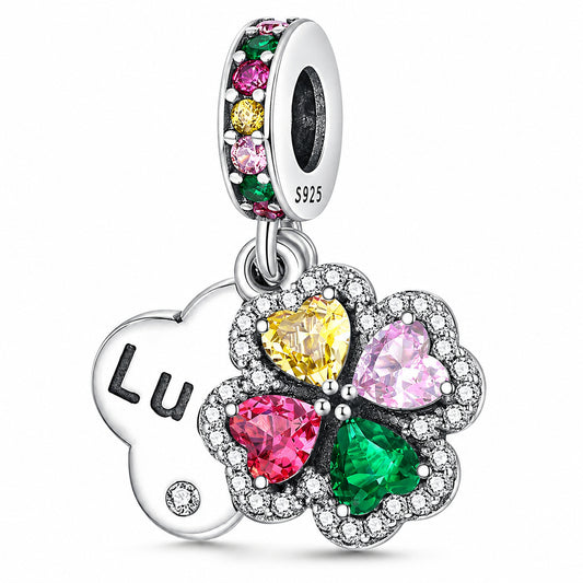 Lucky Clover Dangle Charm Sterling Silver Charm Hallmarked S925 for Charm Bracelet and Necklace