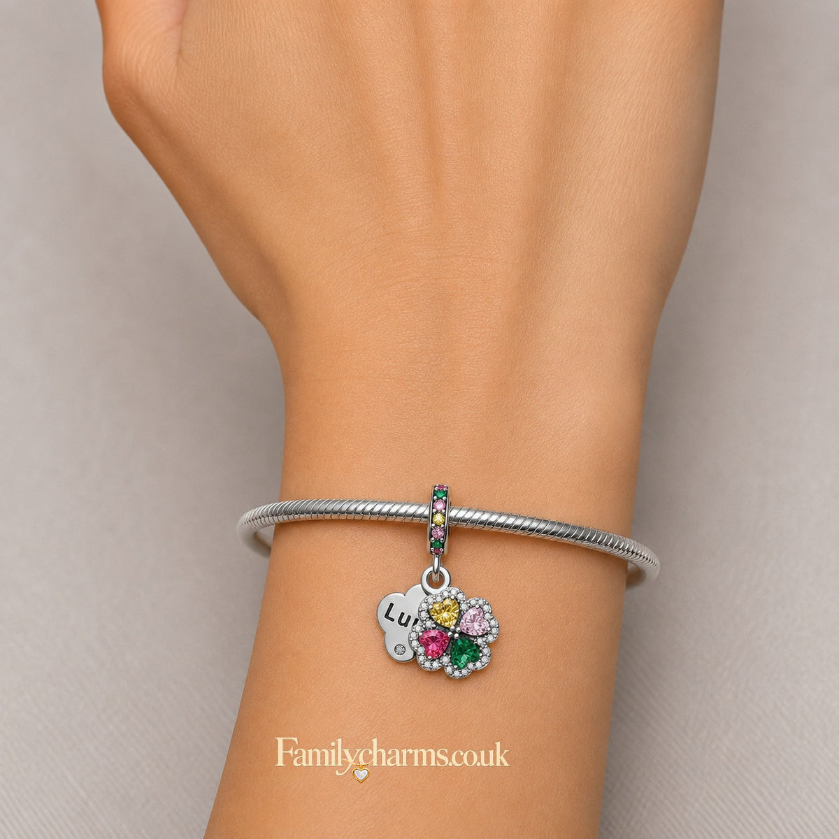 Lucky Clover Dangle Charm Sterling Silver Charm Hallmarked S925 for Charm Bracelet and Necklace