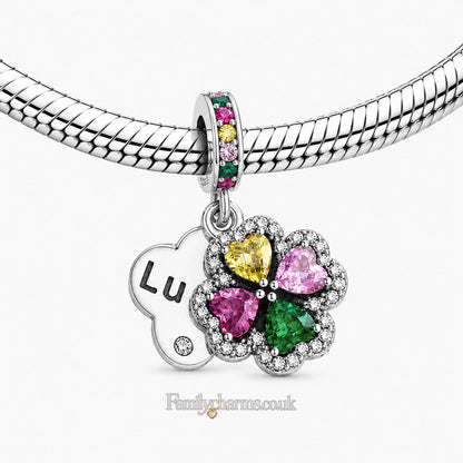 Lucky Clover Dangle Charm Sterling Silver Charm Hallmarked S925 for Charm Bracelet and Necklace