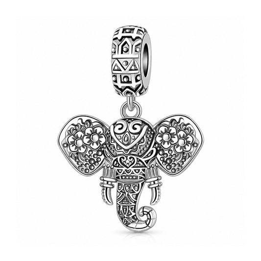 Lucky Elephant Dangle Sterling Silver Charm Hallmarked S925 for Charm Bracelet and Necklace
