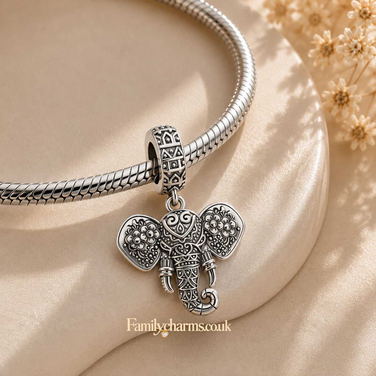 Lucky Elephant Dangle Sterling Silver Charm Hallmarked S925 for Charm Bracelet and Necklace
