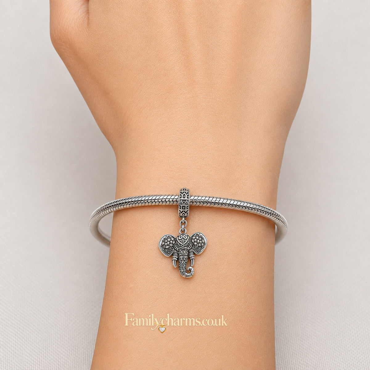 Lucky Elephant Dangle Sterling Silver Charm Hallmarked S925 for Charm Bracelet and Necklace