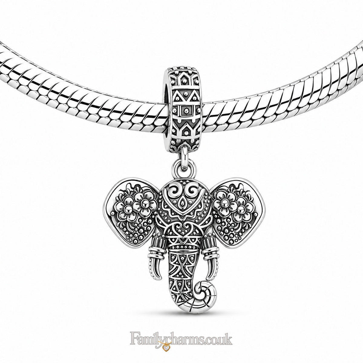 Lucky Elephant Dangle Sterling Silver Charm Hallmarked S925 for Charm Bracelet and Necklace