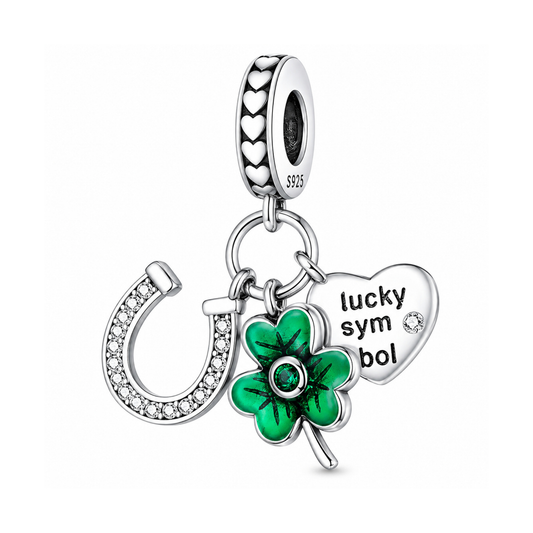 Lucky Horse Shoe Clover Sterling Silver Charm Hallmarked S925 for Charm Bracelet and Necklace