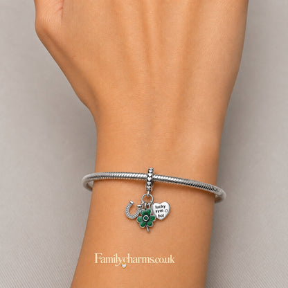 Lucky Horse Shoe Clover Sterling Silver Charm Hallmarked S925 for Charm Bracelet and Necklace