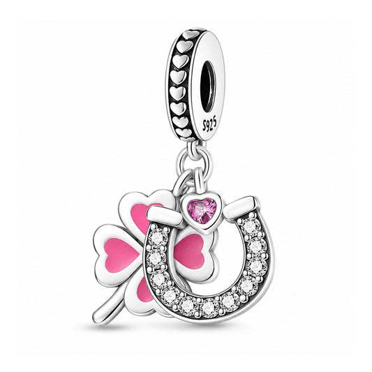 Lucky Horse Shoe Clover Heart Sterling Silver Charm Hallmarked S925 for Charm Bracelet and Necklace
