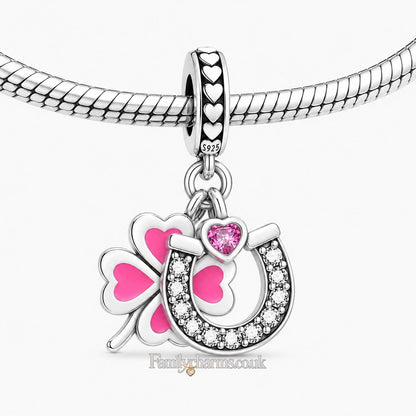 Lucky Horse Shoe Clover Heart Sterling Silver Charm Hallmarked S925 for Charm Bracelet and Necklace
