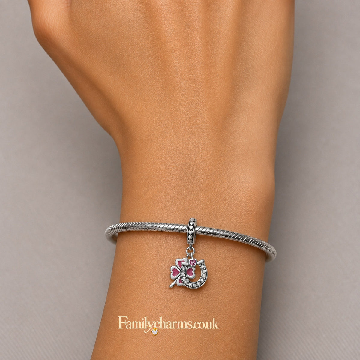 Lucky Horse Shoe Clover Heart Sterling Silver Charm Hallmarked S925 for Charm Bracelet and Necklace