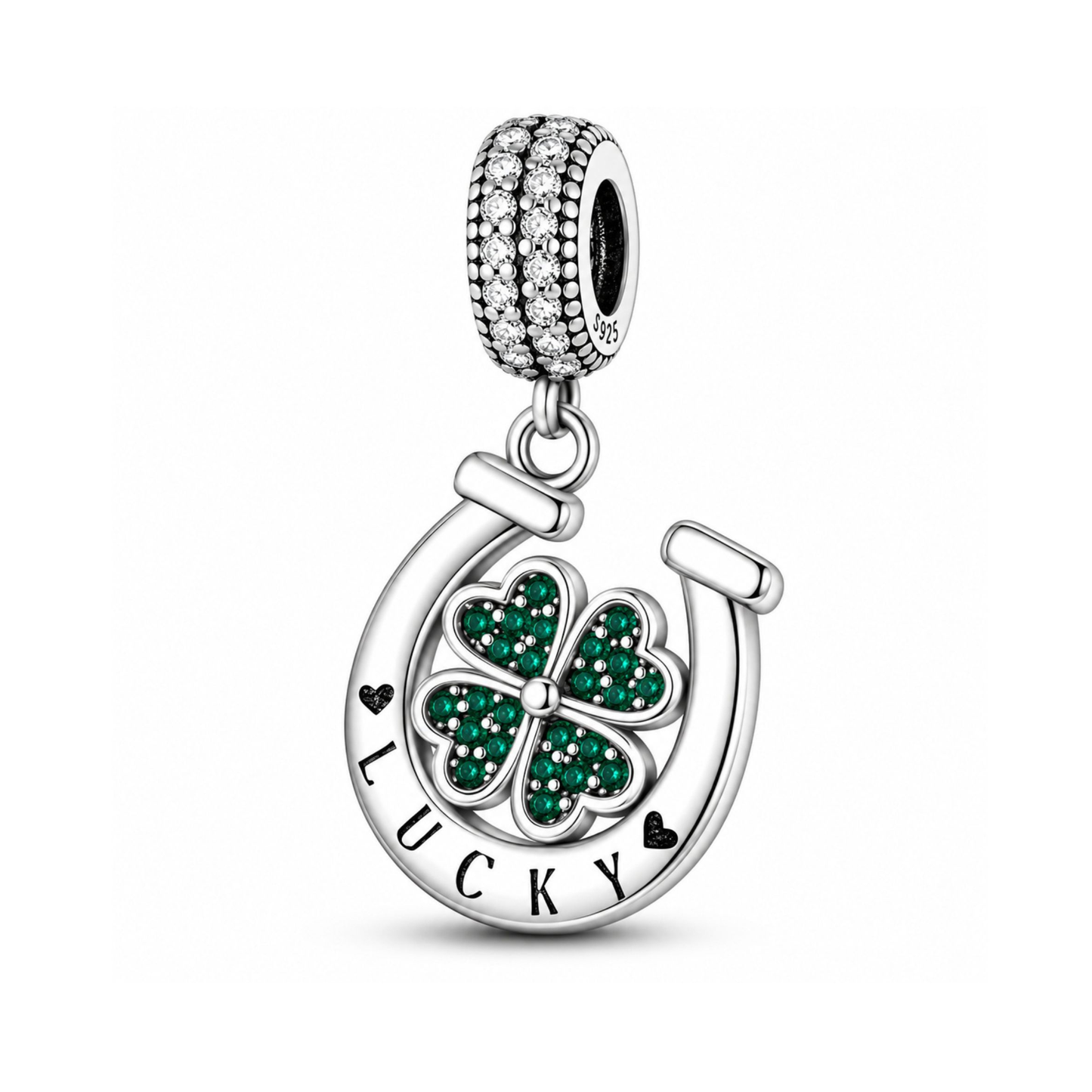 Lucky Horseshoe Dangle Sterling Silver Charm Hallmarked S925 for Charm Bracelet and Necklace