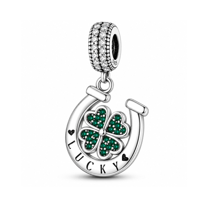 Lucky Horseshoe Dangle Sterling Silver Charm Hallmarked S925 for Charm Bracelet and Necklace