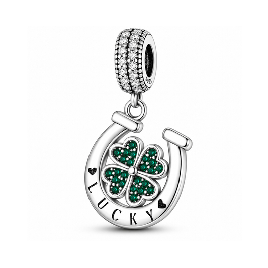 Lucky Horseshoe Dangle Sterling Silver Charm Hallmarked S925 for Charm Bracelet and Necklace