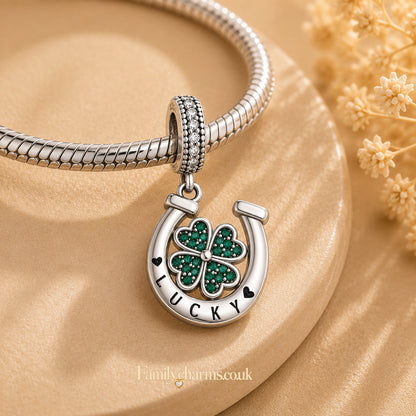 Lucky Horseshoe Dangle Sterling Silver Charm Hallmarked S925 for Charm Bracelet and Necklace
