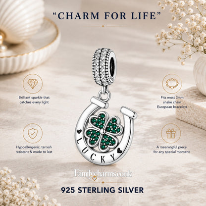 Lucky Horseshoe Dangle Sterling Silver Charm Hallmarked S925 for Charm Bracelet and Necklace