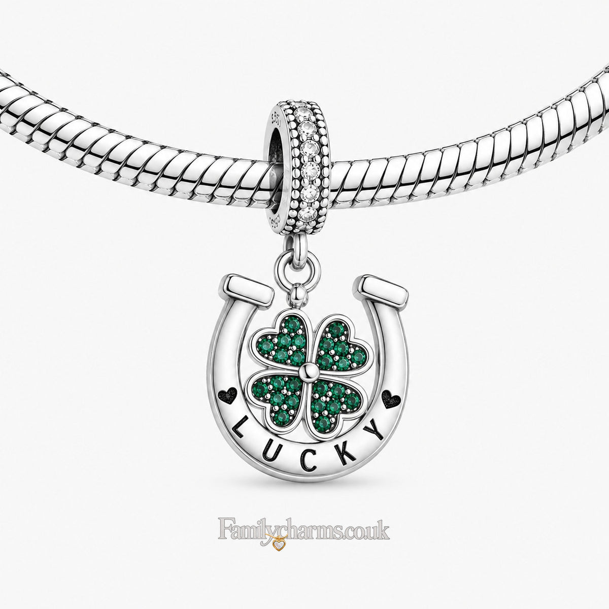 Lucky Horseshoe Dangle Sterling Silver Charm Hallmarked S925 for Charm Bracelet and Necklace