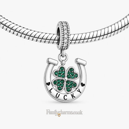 Lucky Horseshoe Dangle Sterling Silver Charm Hallmarked S925 for Charm Bracelet and Necklace