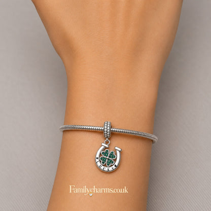 Lucky Horseshoe Dangle Sterling Silver Charm Hallmarked S925 for Charm Bracelet and Necklace