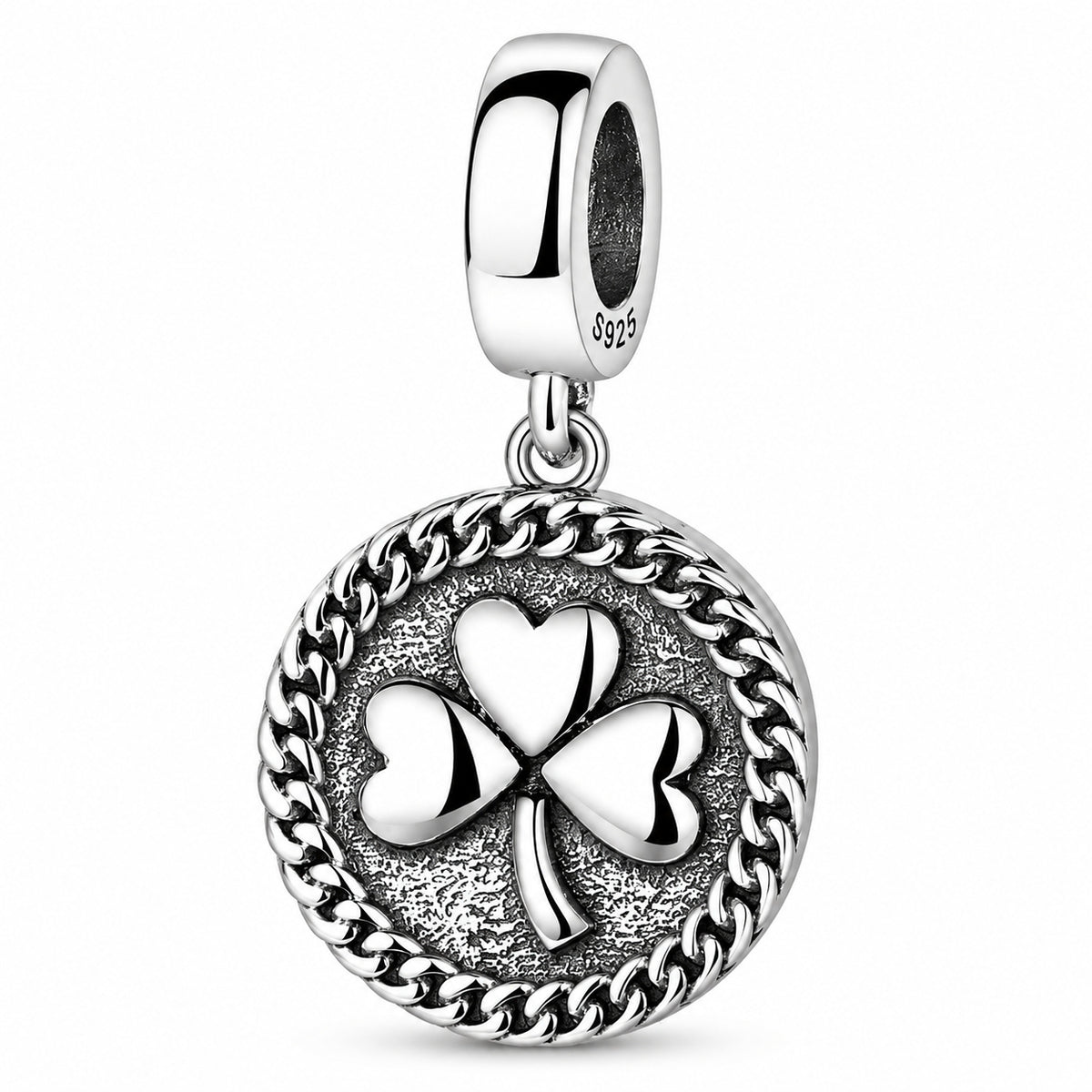 Lucky Irish Clover Leaf Shamrock Charm for Bracelet, S925 Sterling Silver
