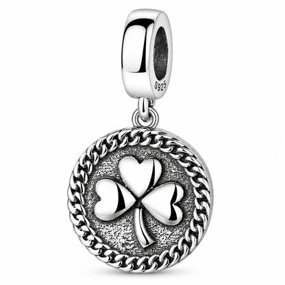 Lucky Irish Clover Leaf Shamrock Charm for Bracelet, S925 Sterling Silver
