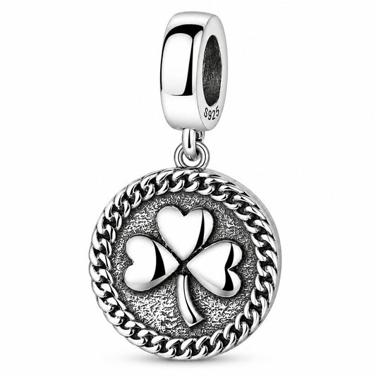 Lucky Irish Clover Leaf Shamrock Charm for Bracelet, S925 Sterling Silver