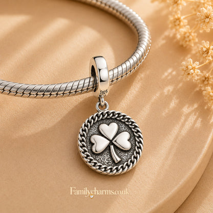Lucky Irish Clover Leaf Shamrock Charm for Bracelet, S925 Sterling Silver
