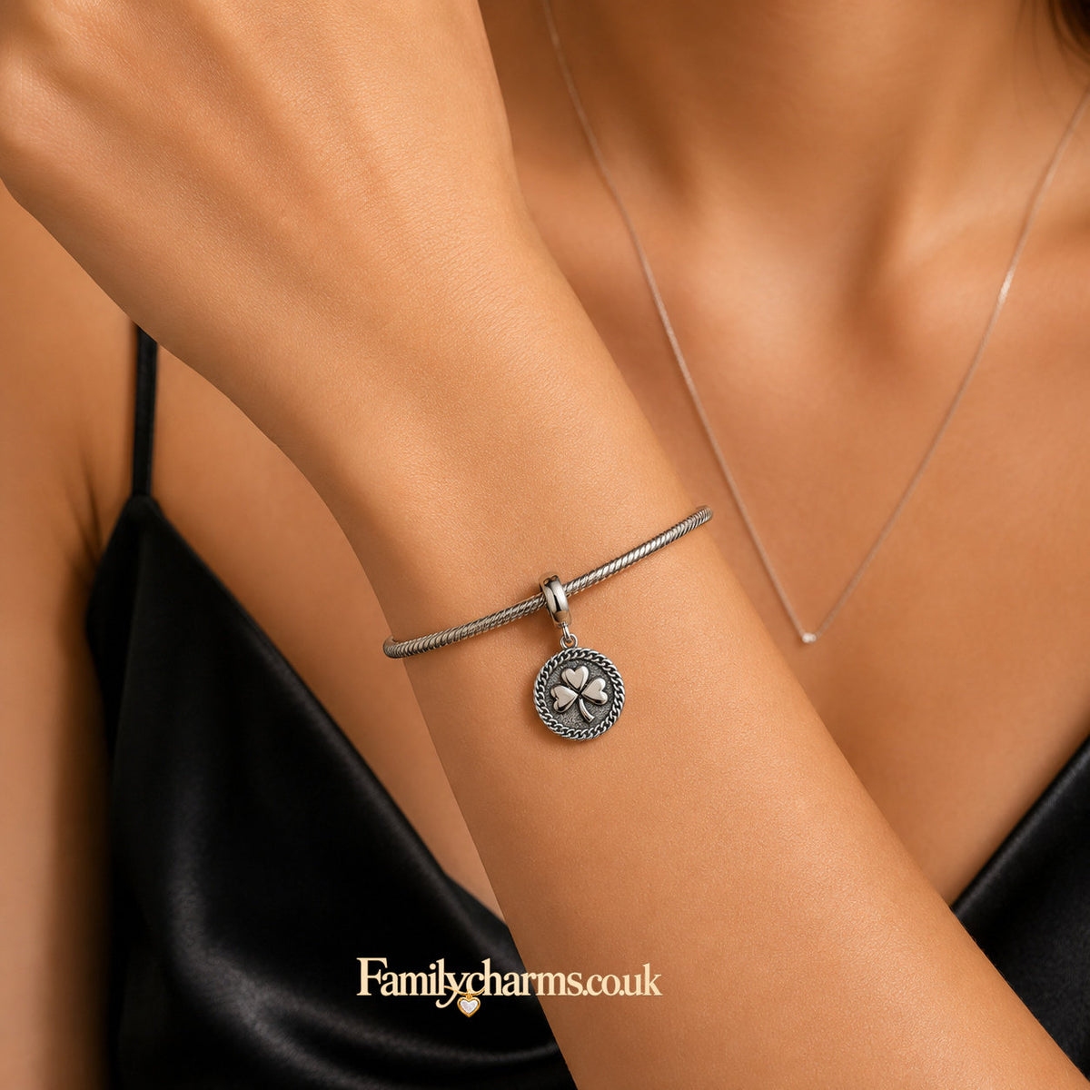 Lucky Irish Clover Leaf Shamrock Charm for Bracelet, S925 Sterling Silver
