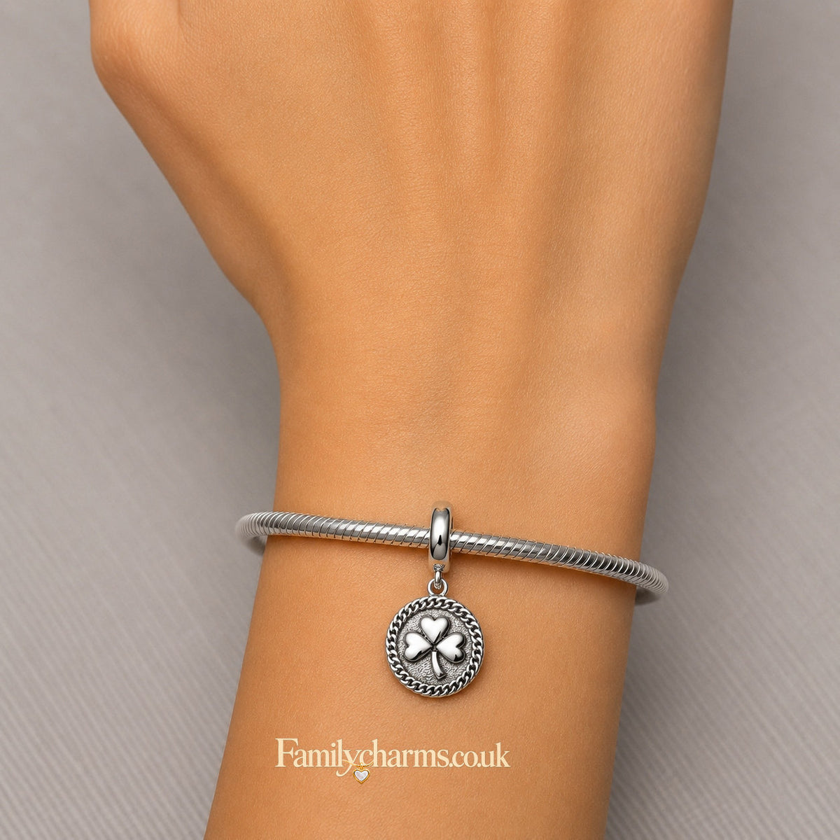 Lucky Irish Clover Leaf Shamrock Charm for Bracelet, S925 Sterling Silver