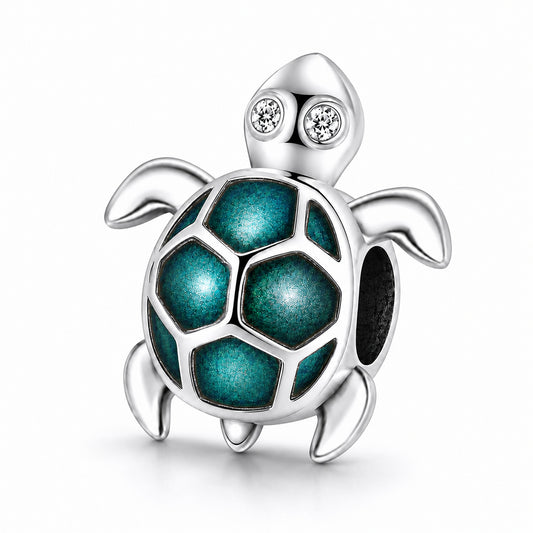 Luminous Cute Turtle Bead Sterling Silver Charm Hallmarked S925 for Charm Bracelet and Necklace