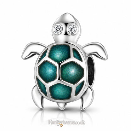 Luminous Cute Turtle Bead Sterling Silver Charm Hallmarked S925 for Charm Bracelet and Necklace
