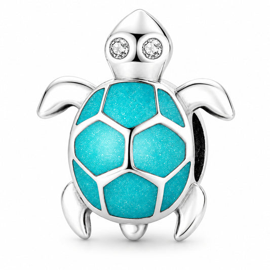 Luminous Cute Turtle Bead Sterling Silver Charm Hallmarked S925 for Charm Bracelet and Necklace