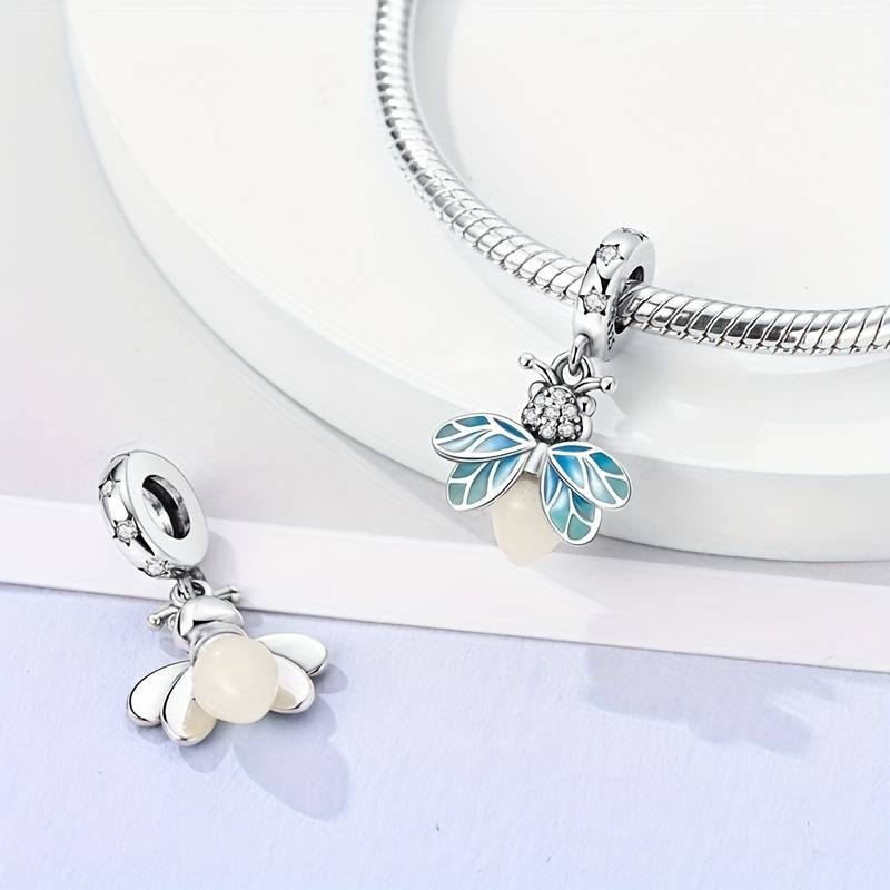 Luminous Glow in the Dark Firefly Charm for Bracelet, S925 Sterling Silver