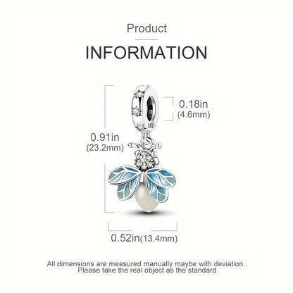Luminous Glow in the Dark Firefly Sterling Silver Charm Hallmarked S925 for Charm Bracelet and Necklace