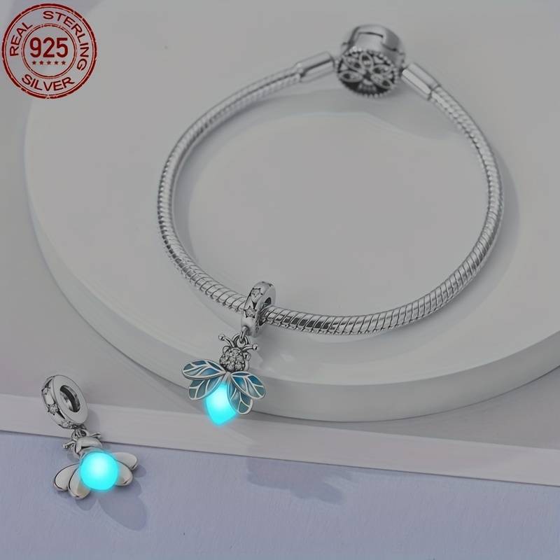 Luminous Glow in the Dark Firefly Charm for Bracelet, S925 Sterling Silver